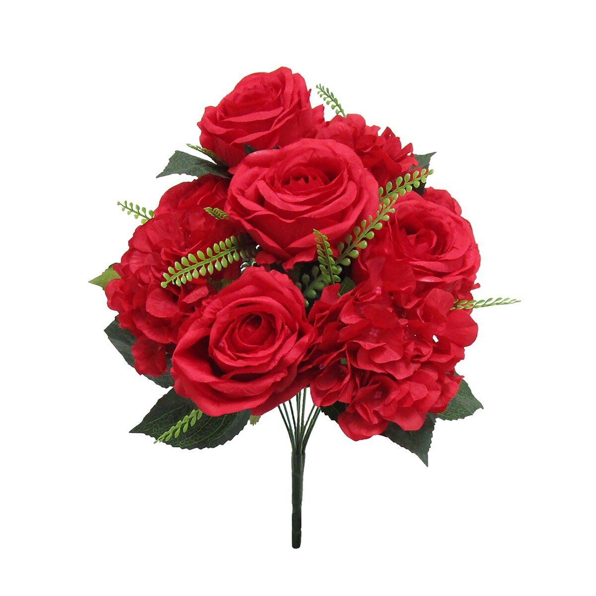 Artificial Mixed Rose Hydrangea Flower Stem Bush Bouquet 18in