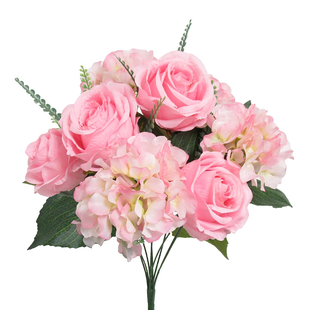 Artificial Mixed Rose Hydrangea Flower Stem Bush Bouquet 18in