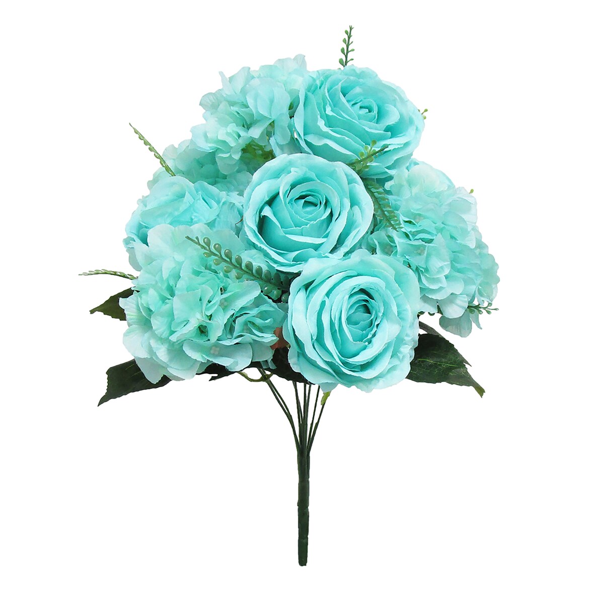 Artificial Mixed Rose Hydrangea Flower Stem Bush Bouquet 18in