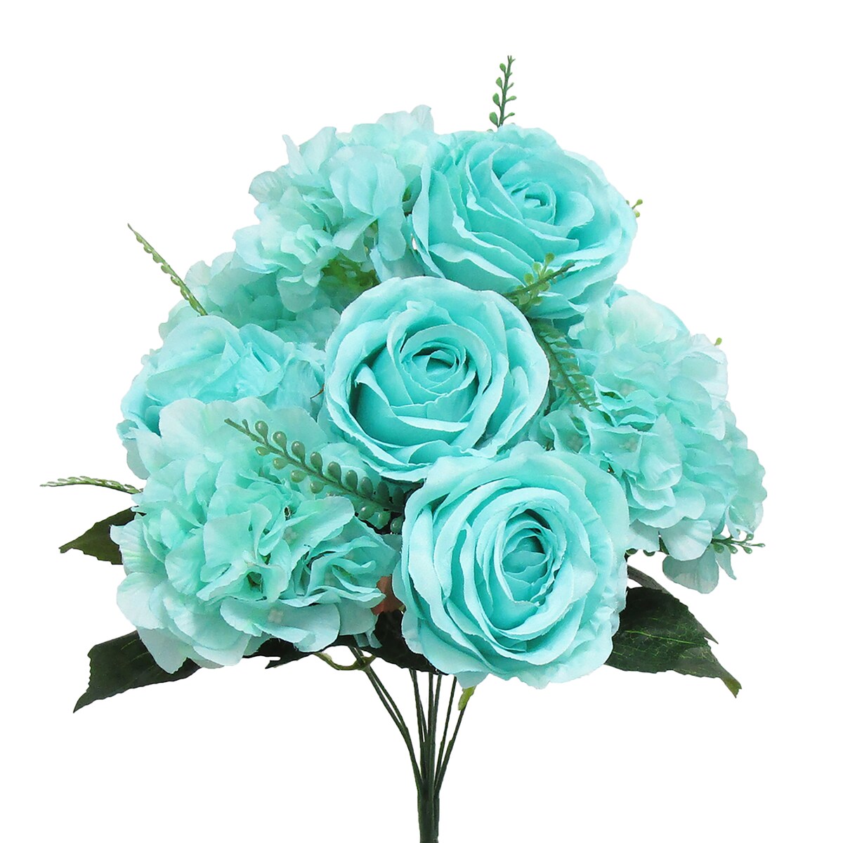 Artificial Mixed Rose Hydrangea Flower Stem Bush Bouquet 18in