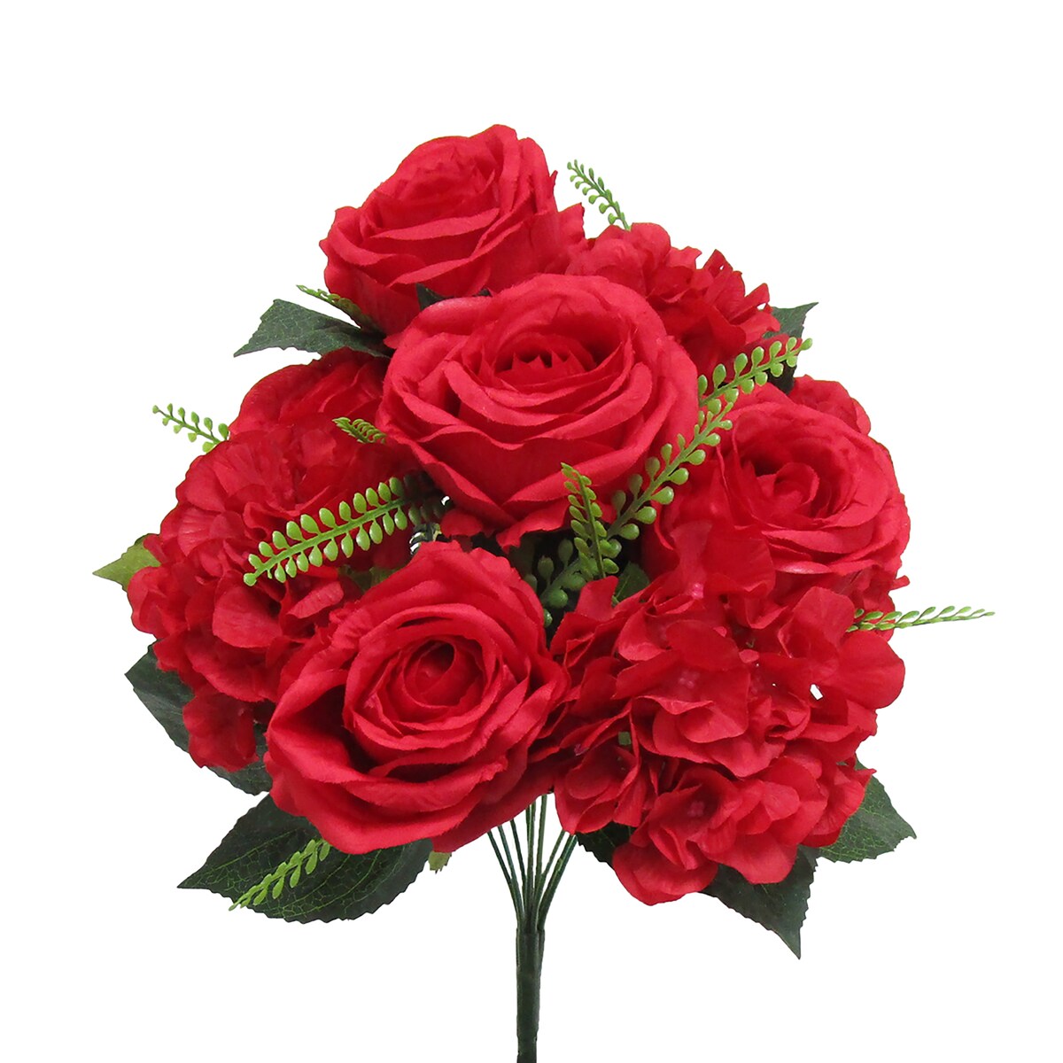 Artificial Mixed Rose Hydrangea Flower Stem Bush Bouquet 18in