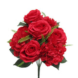 Artificial Mixed Rose Hydrangea Flower Stem Bush Bouquet 18in