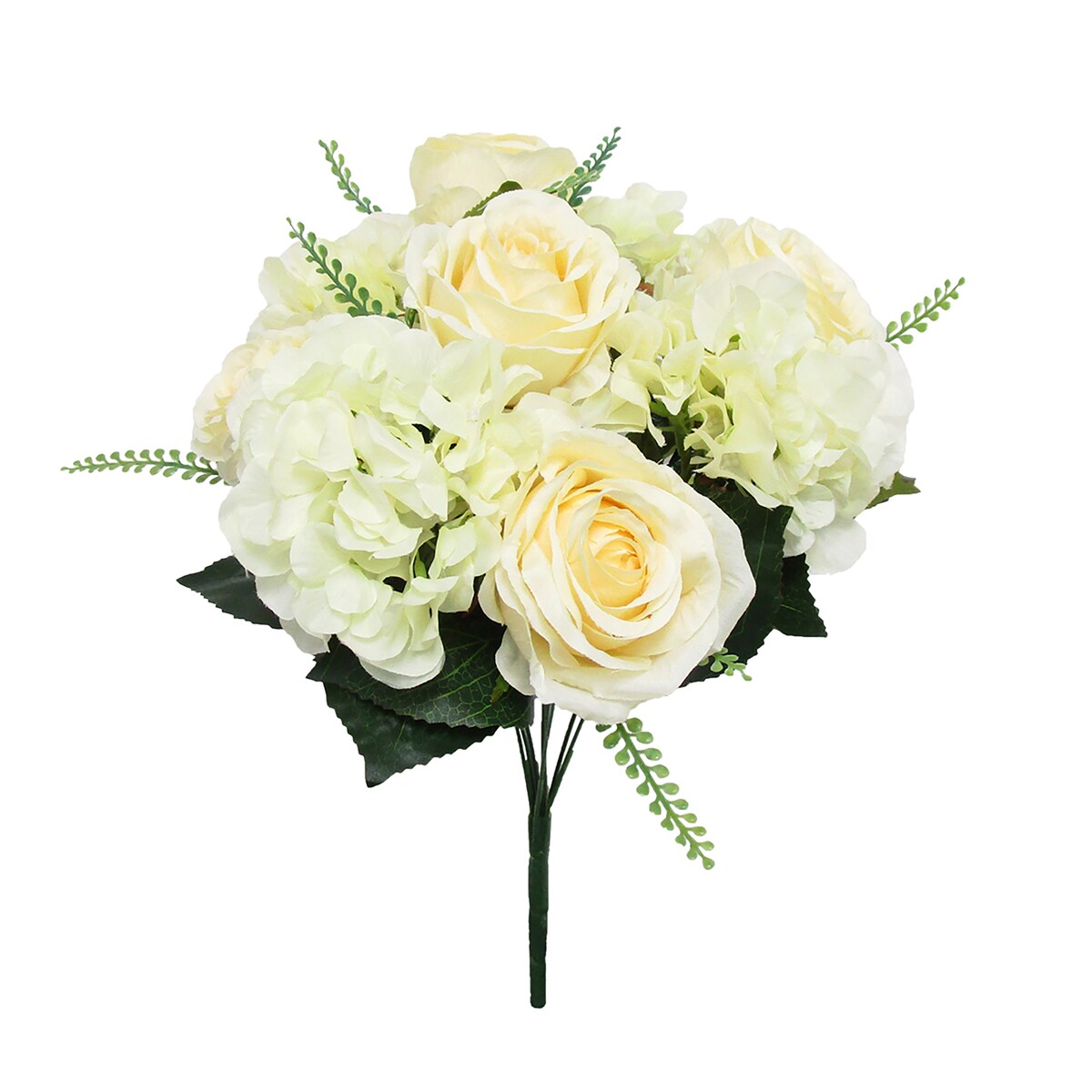 Artificial Mixed Rose Hydrangea Flower Stem Bush Bouquet 18in