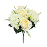 Artificial Mixed Rose Hydrangea Flower Stem Bush Bouquet 18in