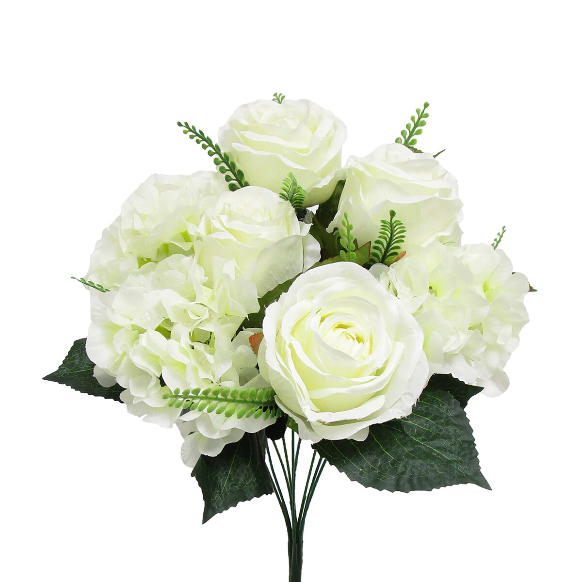 Artificial Mixed Rose Hydrangea Flower Stem Bush Bouquet 18in