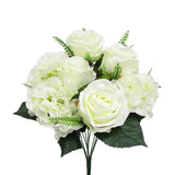 Artificial Mixed Rose Hydrangea Flower Stem Bush Bouquet 18in
