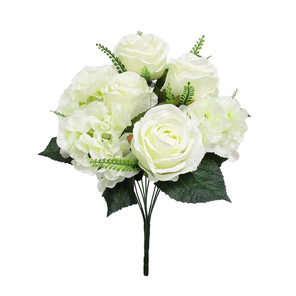Artificial Mixed Rose Hydrangea Flower Stem Bush Bouquet 18in