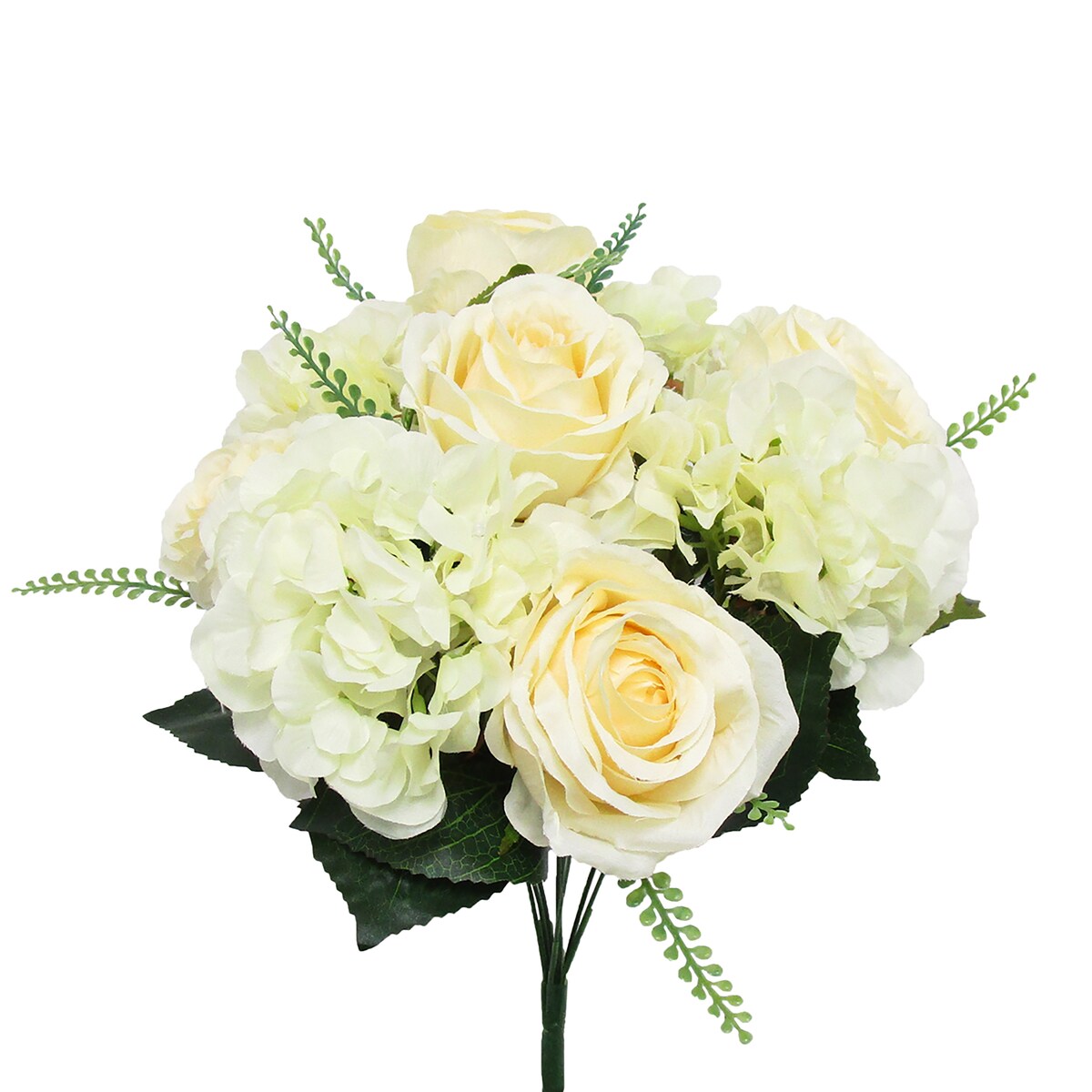 Artificial Mixed Rose Hydrangea Flower Stem Bush Bouquet 18in