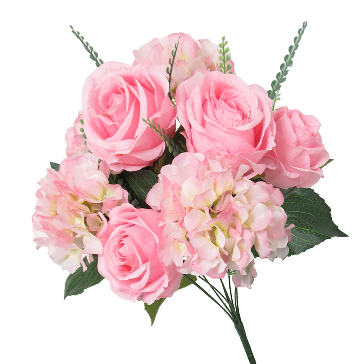 Artificial Mixed Rose Hydrangea Flower Stem Bush Bouquet 18in