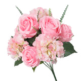 Artificial Mixed Rose Hydrangea Flower Stem Bush Bouquet 18in