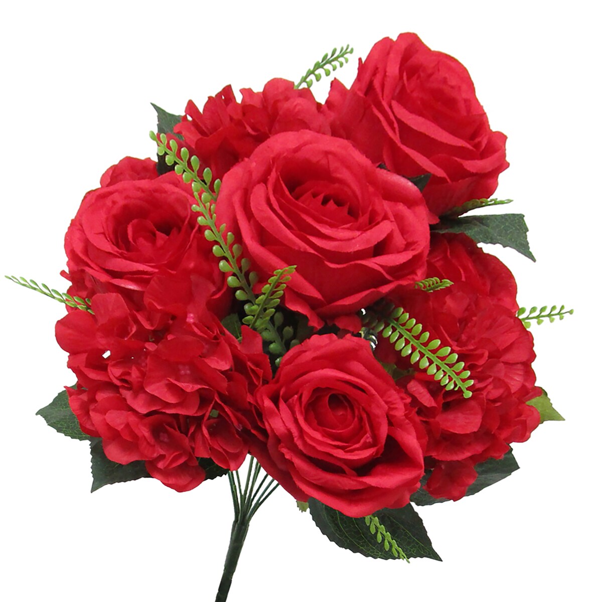 Artificial Mixed Rose Hydrangea Flower Stem Bush Bouquet 18in