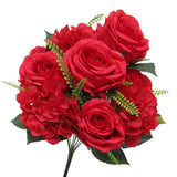 Artificial Mixed Rose Hydrangea Flower Stem Bush Bouquet 18in