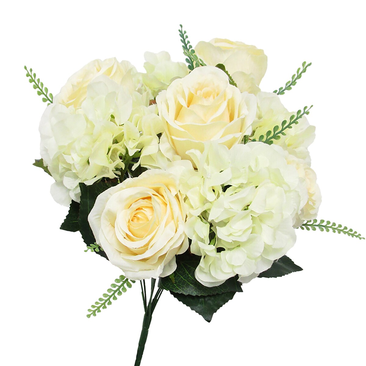 Artificial Mixed Rose Hydrangea Flower Stem Bush Bouquet 18in