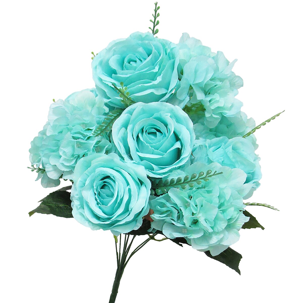 Artificial Mixed Rose Hydrangea Flower Stem Bush Bouquet 18in