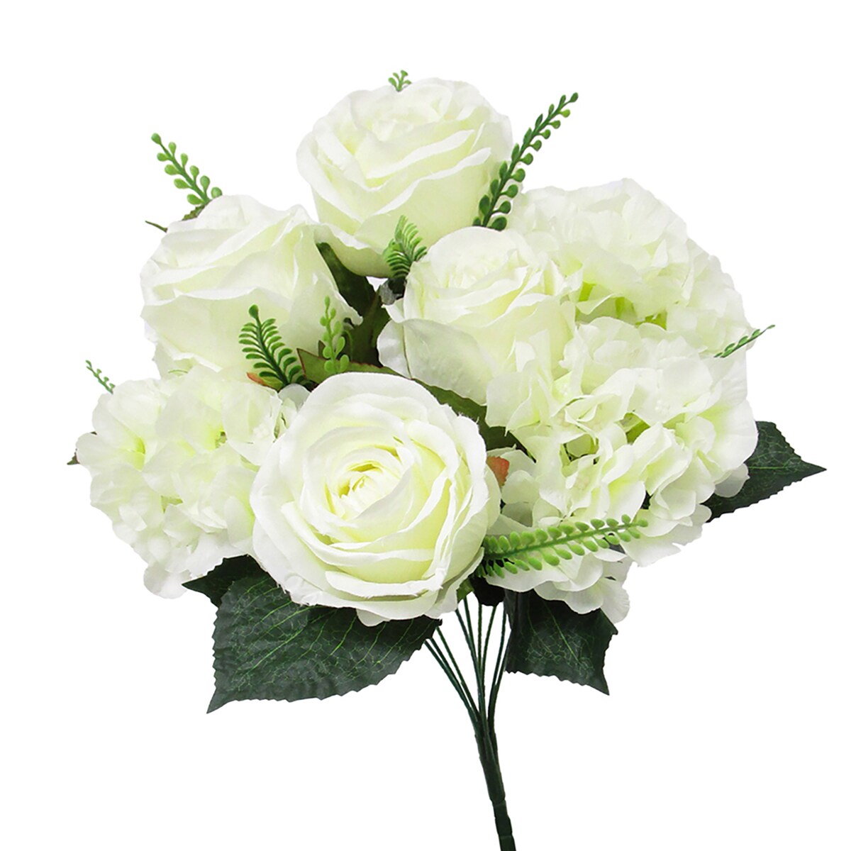 Artificial Mixed Rose Hydrangea Flower Stem Bush Bouquet 18in