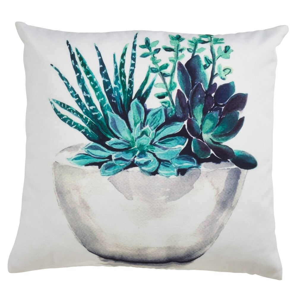 Mixed Succulent Print Outdoor Poly Filled Throw Pillow.