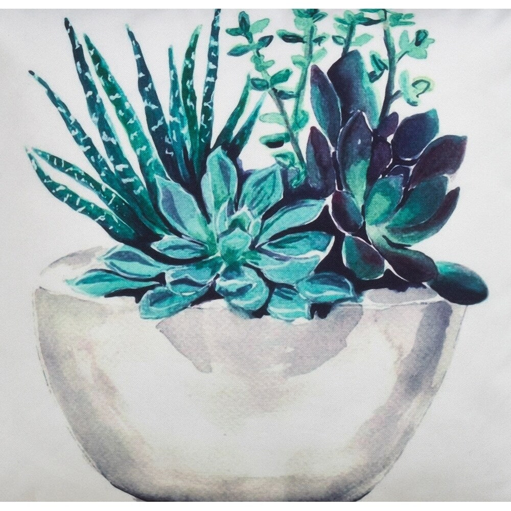 Mixed Succulent Print Outdoor Poly Filled Throw Pillow.