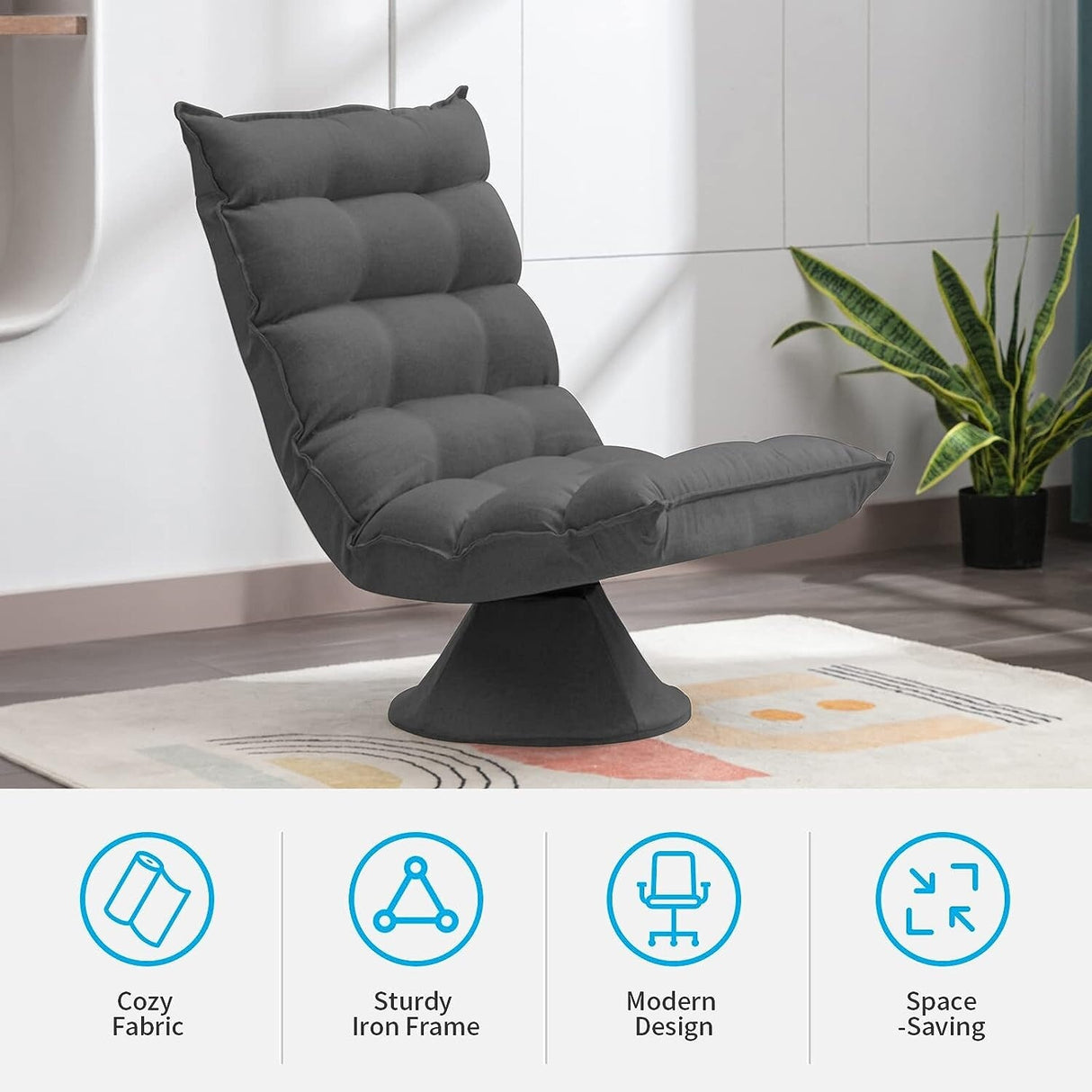 Mixoy 360 Degree Swivel Floor Chair, Recliner Chair with Adjustable Back Support,Space Saving Foldable Chair for Living Room