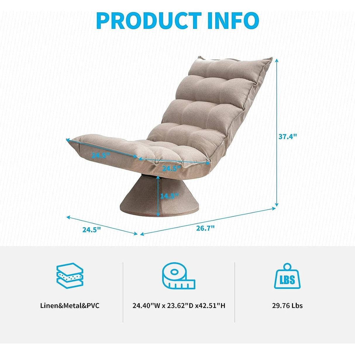 Mixoy 360 Degree Swivel Floor Chair, Recliner Chair with Adjustable Back Support,Space Saving Foldable Chair for Living Room