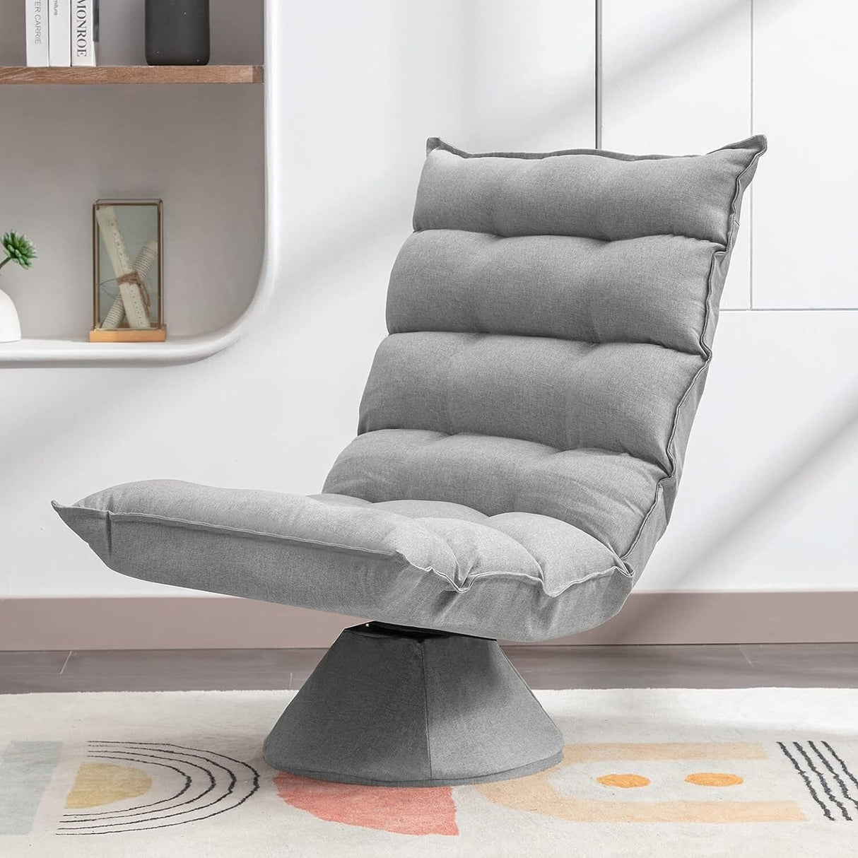 Mixoy 360 Degree Swivel Floor Chair, Recliner Chair with Adjustable Back Support,Space Saving Foldable Chair for Living Room