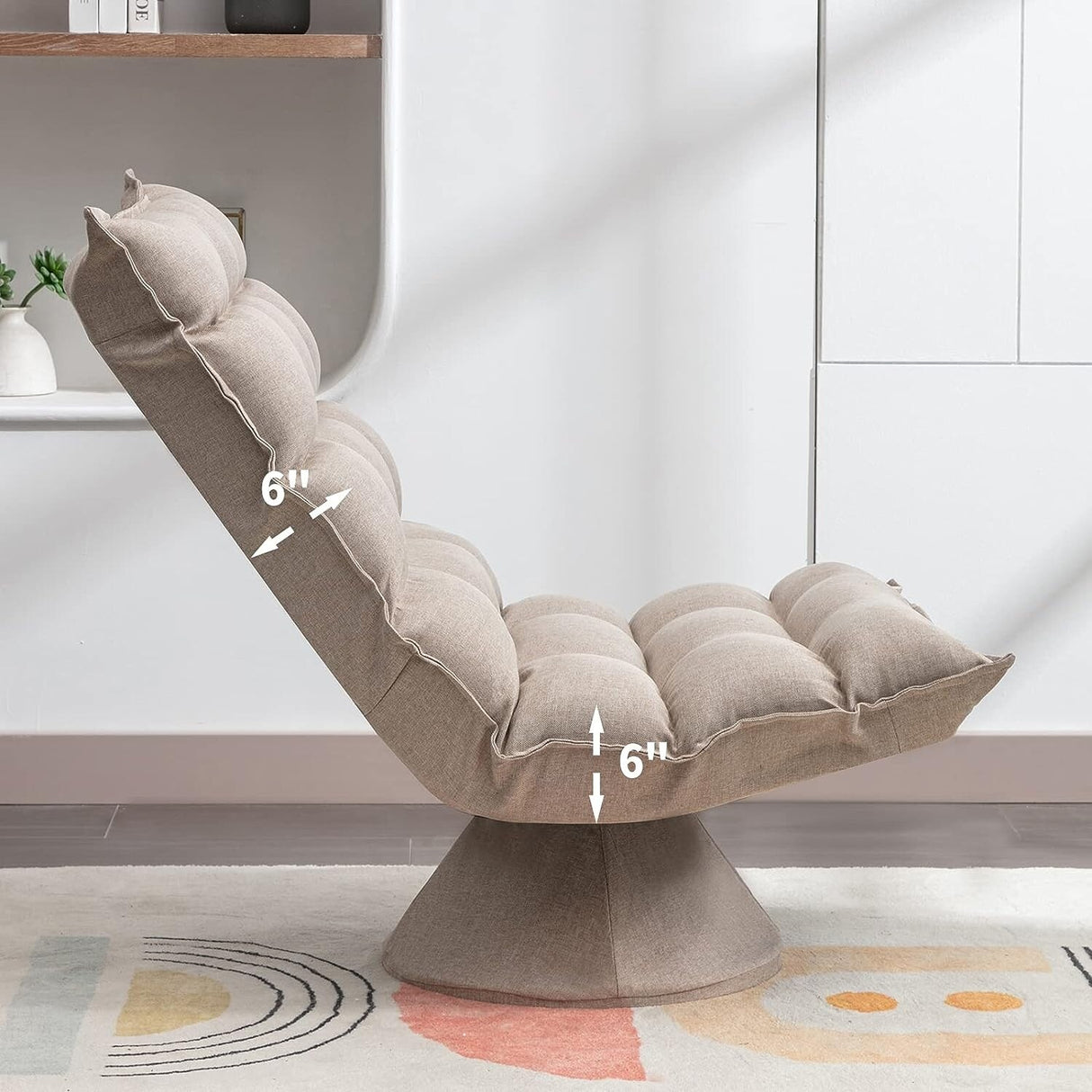 Mixoy 360 Degree Swivel Floor Chair, Recliner Chair with Adjustable Back Support,Space Saving Foldable Chair for Living Room