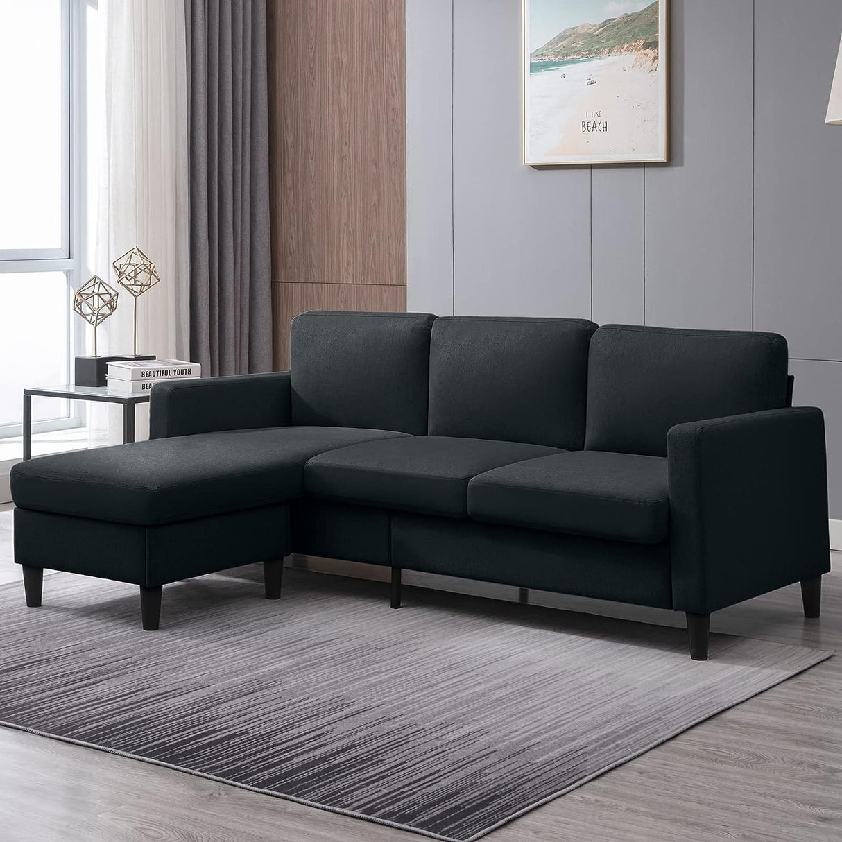 Mixoy Convertible Sectional Sofa with Storage Ottoman, Reversible Chaise