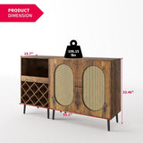 Mixoy Convertible Wine Bar Cabinet,55" Rattan Buffet Sideboard with Shelf, Home Liquor Cabinet with Wine Rack & Glass Holder