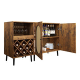 Mixoy Convertible Wine Bar Cabinet,55" Rattan Buffet Sideboard with Shelf, Home Liquor Cabinet with Wine Rack & Glass Holder