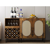 Mixoy Convertible Wine Bar Cabinet,55" Rattan Buffet Sideboard with Shelf, Home Liquor Cabinet with Wine Rack & Glass Holder