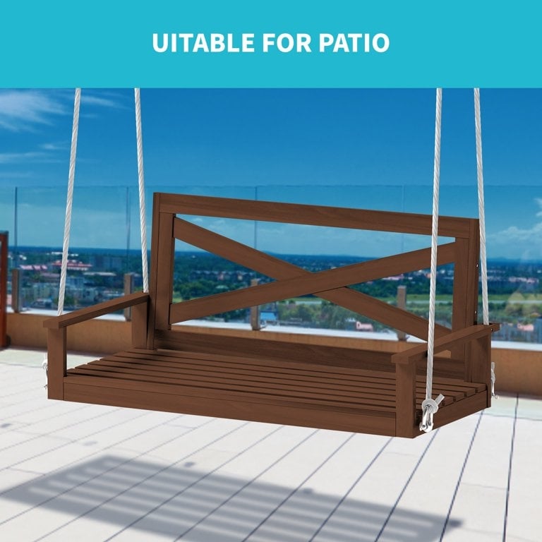 Mixoy Outdoor Wood Porch Swings with Curved Back Design