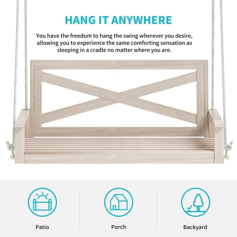 Mixoy Outdoor Wood Porch Swings with Curved Back Design
