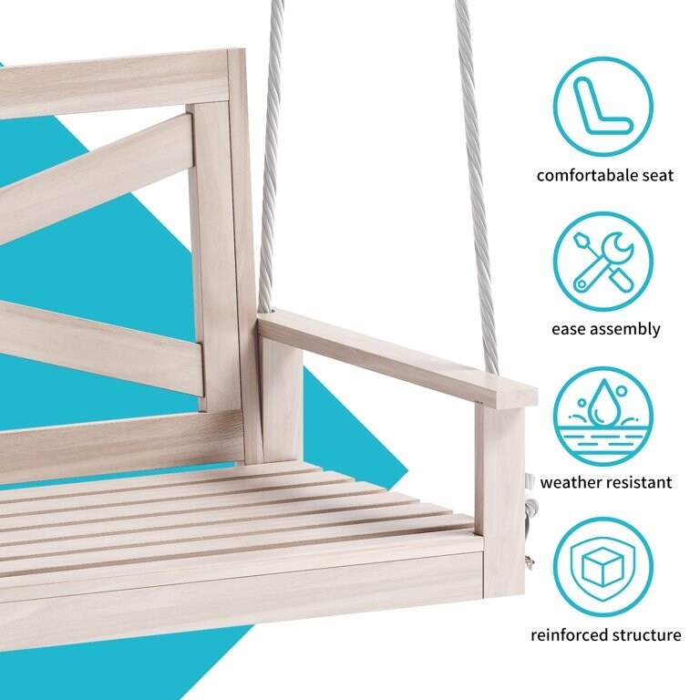 Mixoy Outdoor Wood Porch Swings with Curved Back Design