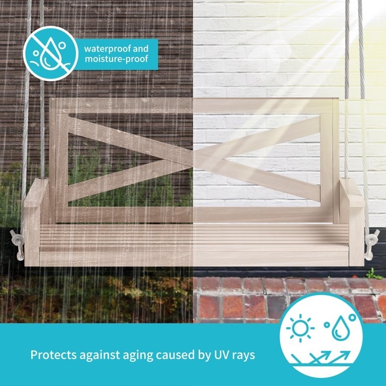 Mixoy Outdoor Wood Porch Swings with Curved Back Design