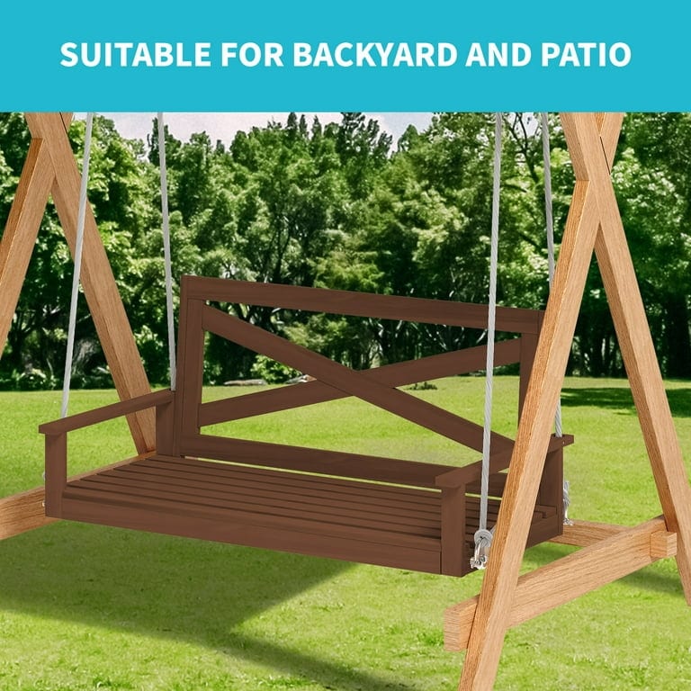 Mixoy Outdoor Wood Porch Swings with Curved Back Design