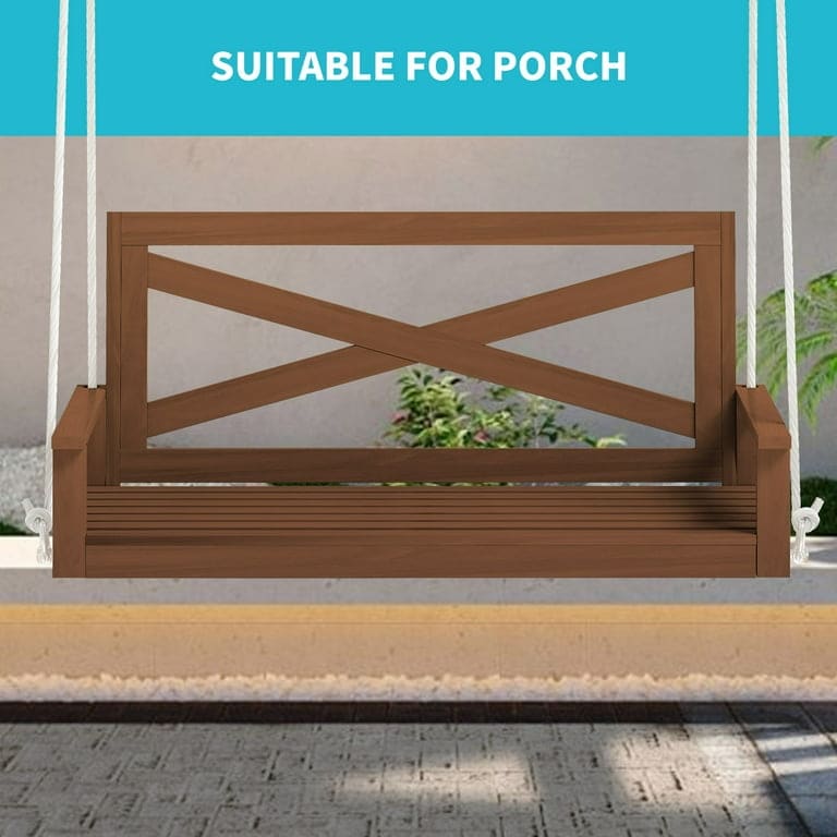 Mixoy Outdoor Wood Porch Swings with Curved Back Design