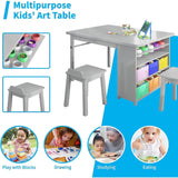 Mixoy Kids Table and Chair Set,Child Crafting table with Paper Roller and Removable Storage Box, Art Storage for Kids Reading