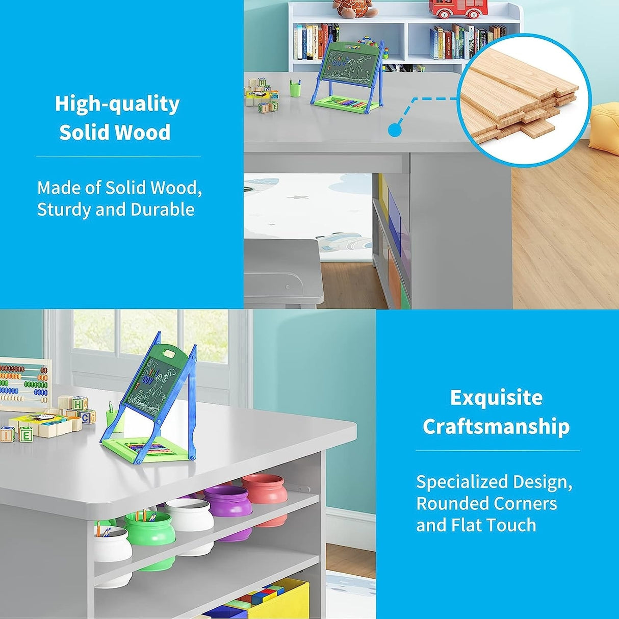 Mixoy Kids Table and Chair Set,Child Crafting table with Paper Roller and Removable Storage Box, Art Storage for Kids Reading