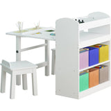 Kids Art Table and 2 Chairs,Kid Craft Table with Supplies Storage Shelves,Canvas Bins,Paper Roll for Preschool Toddler