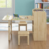 Kids Art Table and 2 Chairs,Kid Craft Table with Supplies Storage Shelves,Canvas Bins,Paper Roll for Preschool Toddler