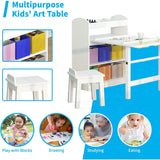Kids Art Table and 2 Chairs,Kid Craft Table with Supplies Storage Shelves,Canvas Bins,Paper Roll for Preschool Toddler