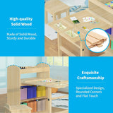 Kids Art Table and 2 Chairs,Kid Craft Table with Supplies Storage Shelves,Canvas Bins,Paper Roll for Preschool Toddler
