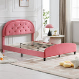 Mixoy Kids Bed with Crystal Tufted Headboard,Pink Princess Bed for Childs