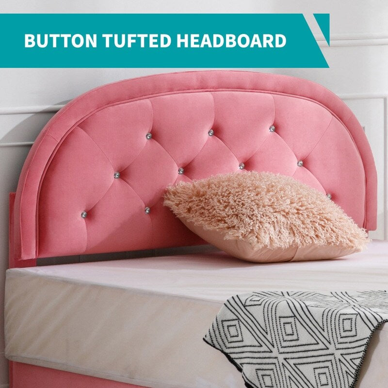 Mixoy Kids Bed with Crystal Tufted Headboard,Pink Princess Bed for Childs