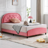 Mixoy Kids Bed with Crystal Tufted Headboard,Pink Princess Bed for Childs