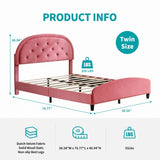 Mixoy Kids Bed with Crystal Tufted Headboard,Pink Princess Bed for Childs