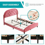 Mixoy Kids Bed with Crystal Tufted Headboard,Pink Princess Bed for Childs
