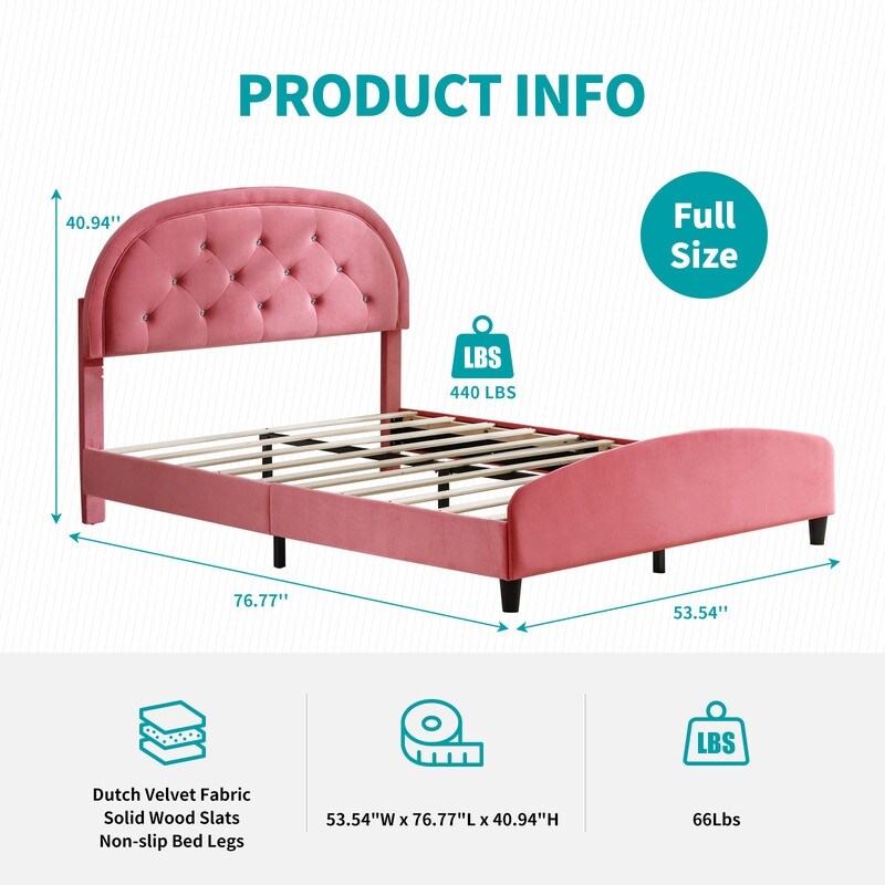 Mixoy Kids Bed with Crystal Tufted Headboard,Pink Princess Bed for Childs