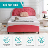 Mixoy Kids Bed with Crystal Tufted Headboard,Pink Princess Bed for Childs
