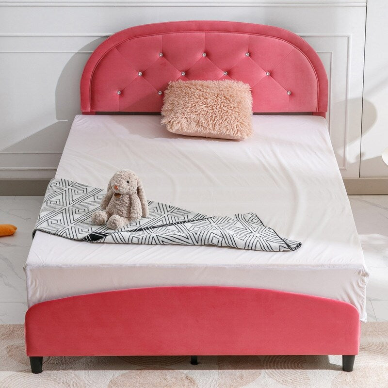 Mixoy Kids Bed with Crystal Tufted Headboard,Pink Princess Bed for Childs