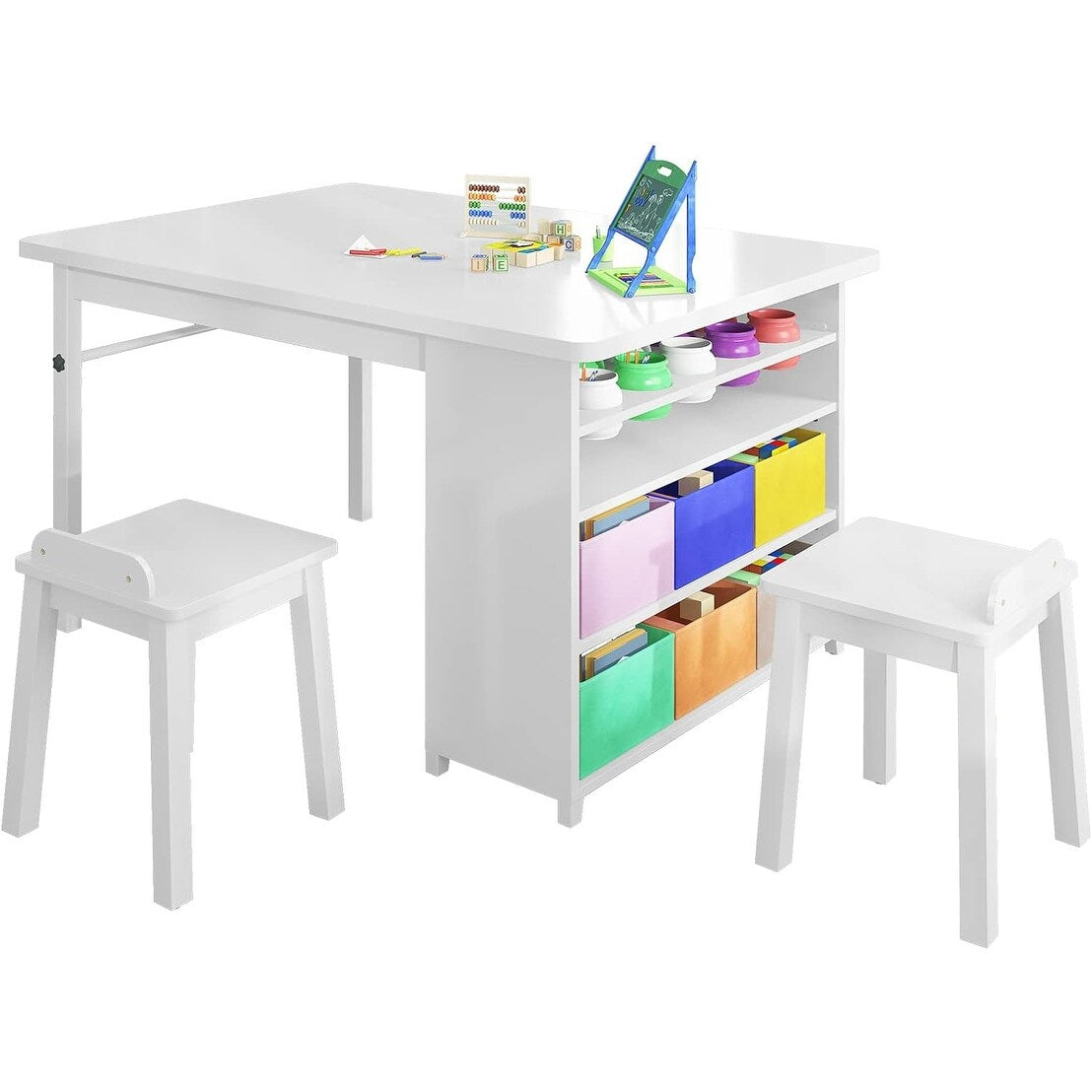Mixoy Kids Table and Chair Set,Child Crafting table with Paper Roller and Removable Storage Box, Art Storage for Kids Reading